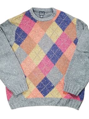 Vintage Jos A Bank Sweater Mens XL Argyle Knit Colorful Grandpa Preppy Golf